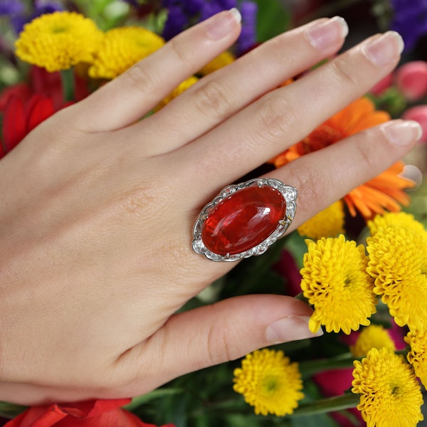 Modern Fire Opal Diamond and Platinum Cluster Ring - image 6