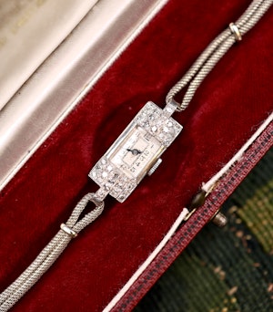 Downstairs at Grays: Platinum Diamond Cocktail Watch Circa 1930 (9ct Strap)
