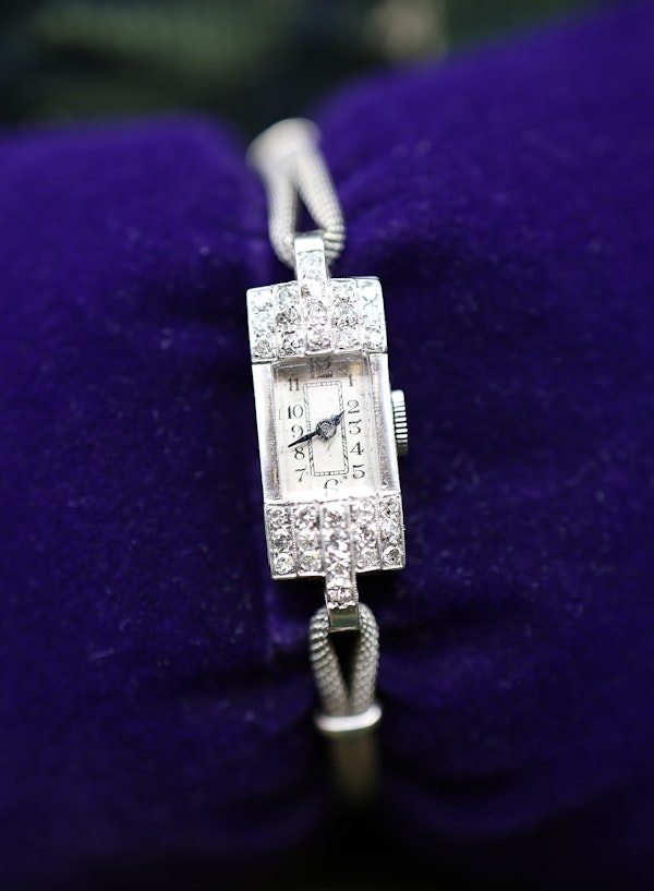 Platinum Diamond Cocktail Watch Circa 1930 (9ct Strap) - image 2