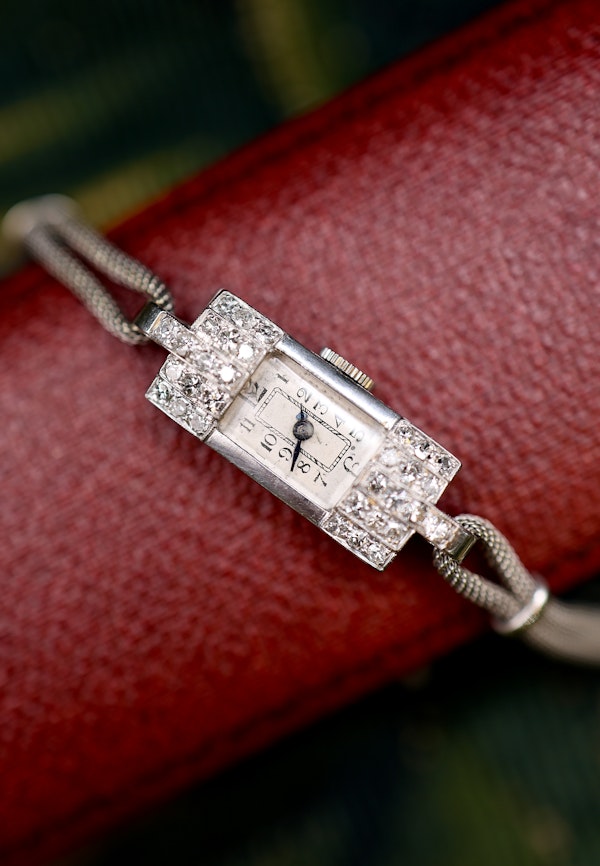 Platinum Diamond Cocktail Watch Circa 1930 (9ct Strap) - image 4