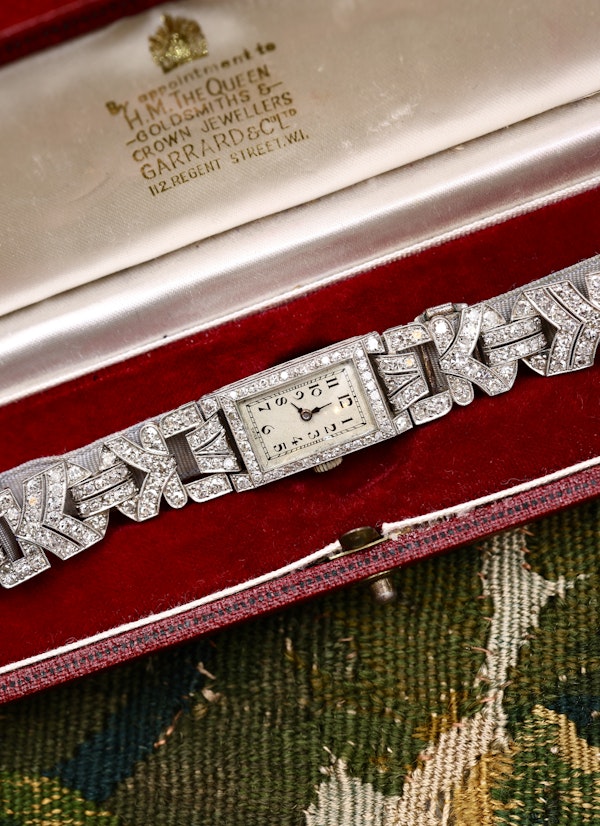 A very fine Platinum (tested), Art Deco Diamond Cocktail Watch with a Diamond set Half-Bracelet. Circa 1930. - image 2