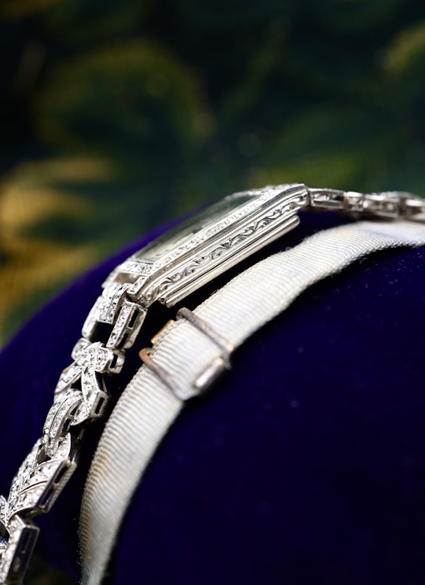 A very fine Platinum (tested), Art Deco Diamond Cocktail Watch with a Diamond set Half-Bracelet. Circa 1930. - image 5