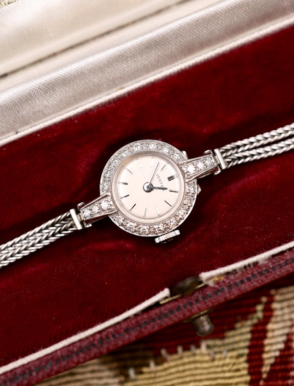 18ct White Gold & Diamond Round Face Vertex Watch with 9ct Strap Circa 1930 - image 1