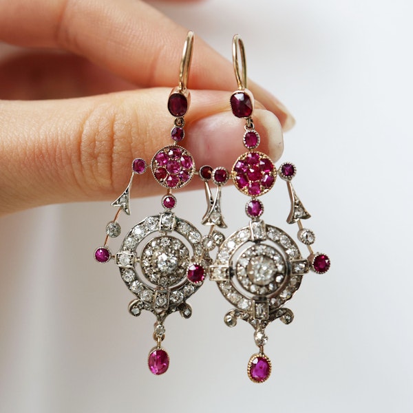 Antique Ruby, Diamond, Silver And Gold Drop Earrings, Circa 1880 - image 7