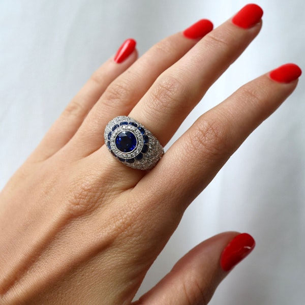 Modern Sapphire Diamond and Platinum Bombé Ring - image 6