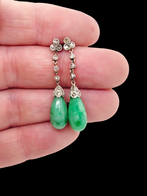 Pair of antique jade and diamond drop earrings SKU: 7677 DBGEMS - image 2