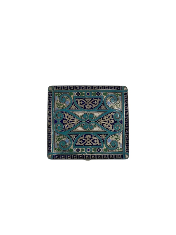 Russian silver guit and champleve enamel cigarette case, Moscow 1886 by Ovchnnikov, - image 1