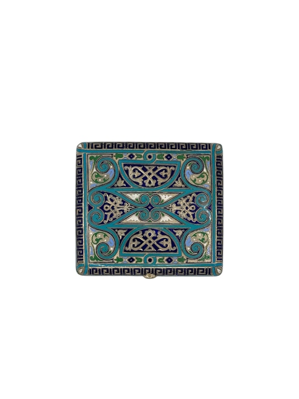 Russian silver guit and champleve enamel cigarette case, Moscow 1886 by Ovchnnikov, - image 2