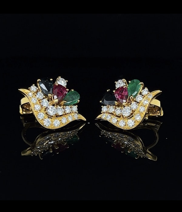 Multicolour Emerald, Ruby, Sapphire & diamond Cluster Earrings - image 1