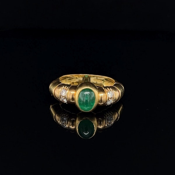 Cabochon Cut Emerald & diamond Ring - image 1