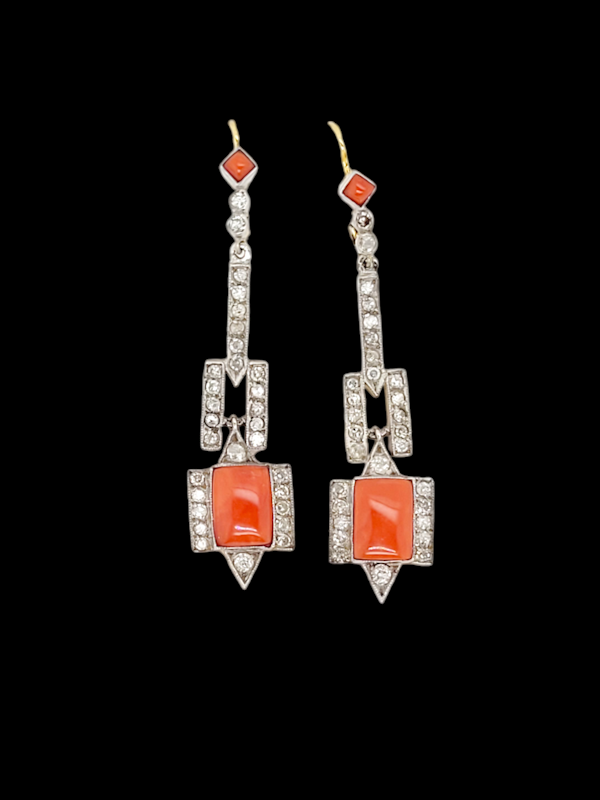 Iconic Art deco coral and diamond drop earrings SKU: 7687 DBGEMS - image 1