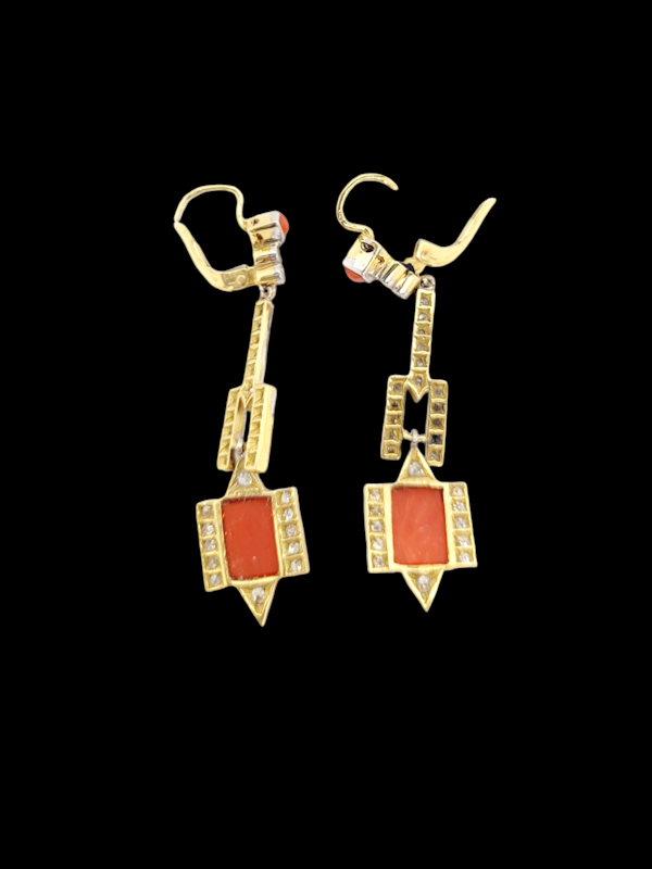 Iconic Art deco coral and diamond drop earrings SKU: 7687 DBGEMS - image 3