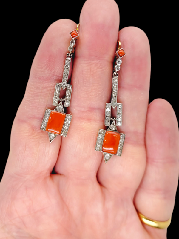 Iconic Art deco coral and diamond drop earrings SKU: 7687 DBGEMS - image 2