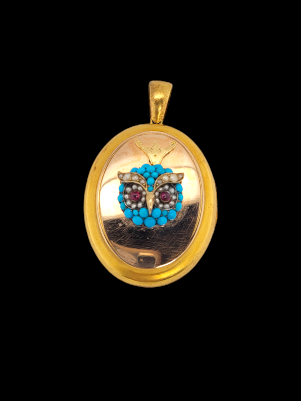 Antique turquoise owl locket SKU: 7689 DBGEMS - image 1