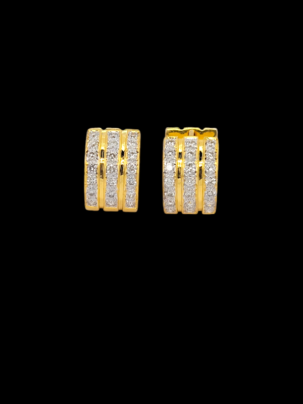 Wearable 18ct gold 3 row diamond huggie hoop earrings SKU: 7693 DBGEMS - image 1