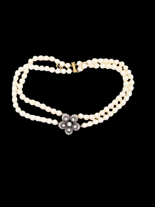 Antique diamond cluster pearl choker SKU: 7696 DBGEMS - image 2