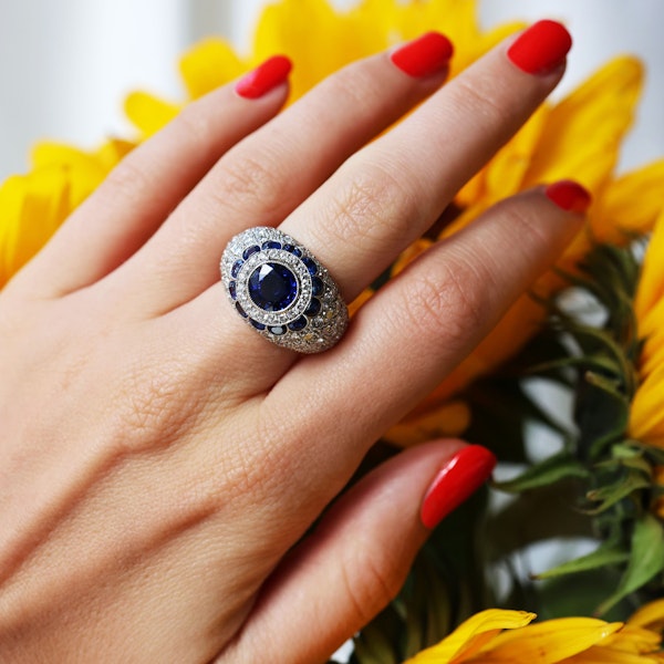 Modern Sapphire Diamond and Platinum Bombé Ring - image 7