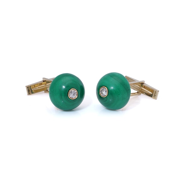 Julius Cohen yellow gold diamond and malachite cufflinks - image 3