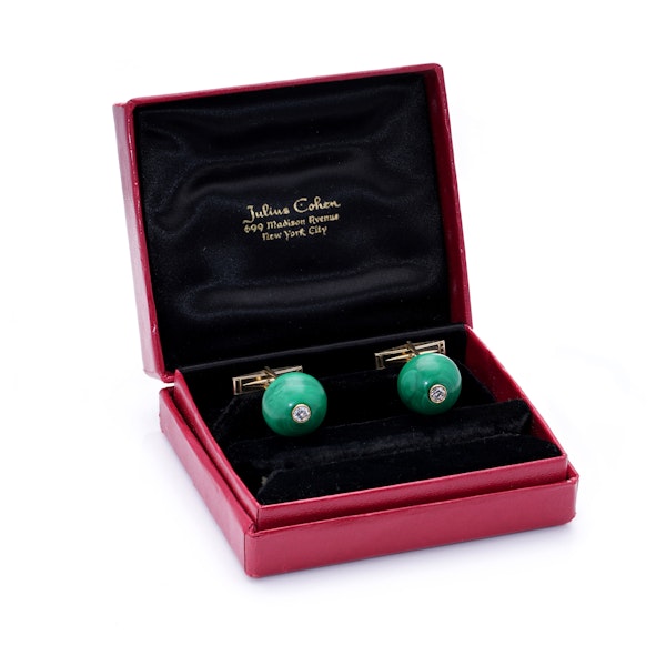 Julius Cohen yellow gold diamond and malachite cufflinks - image 2