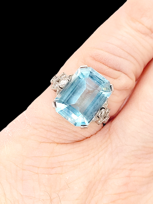 Art deco Aquamarine and diamond dress ring SKU: 7707 DBGEMS - image 2