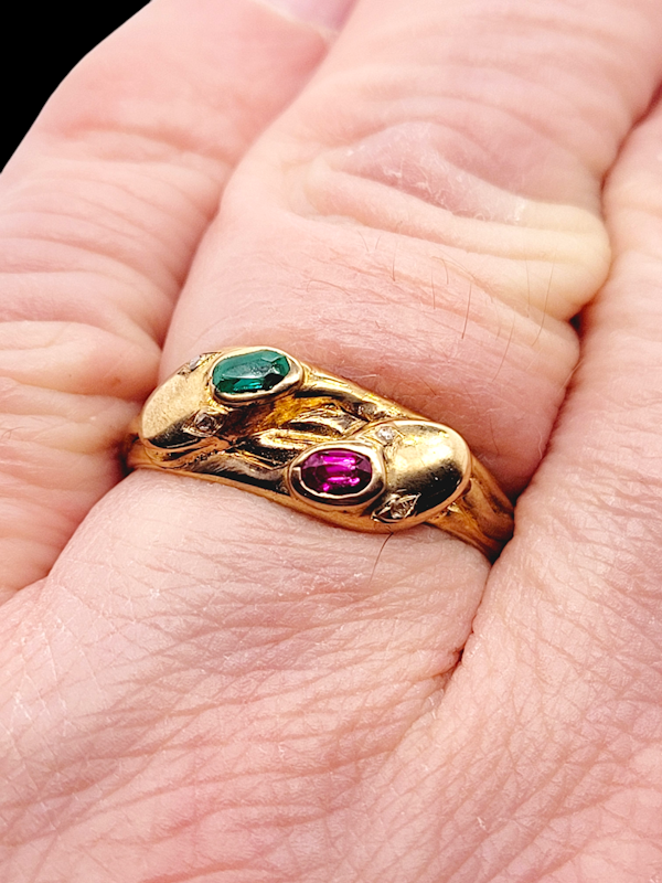 Antique gem set double snake ring SKU: 7712 DBGEMS - image 1