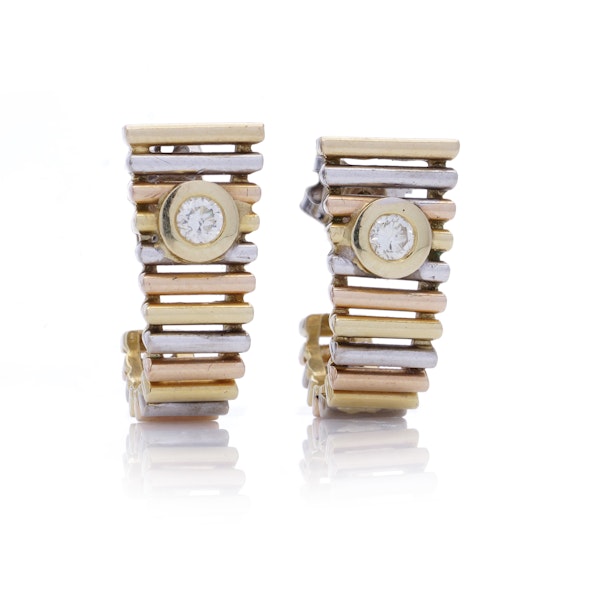 Vintage 14kt Gold and Diamond Ribbed Earrings. - image 4