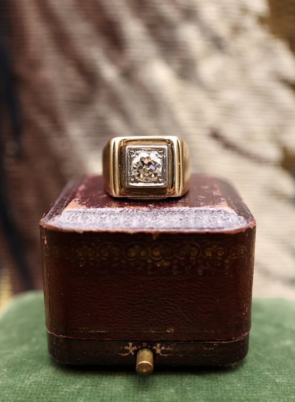 18ct Yellow Gold & Platinum 0.98ct Mens Diamond Ring Circa 1930 - image 1