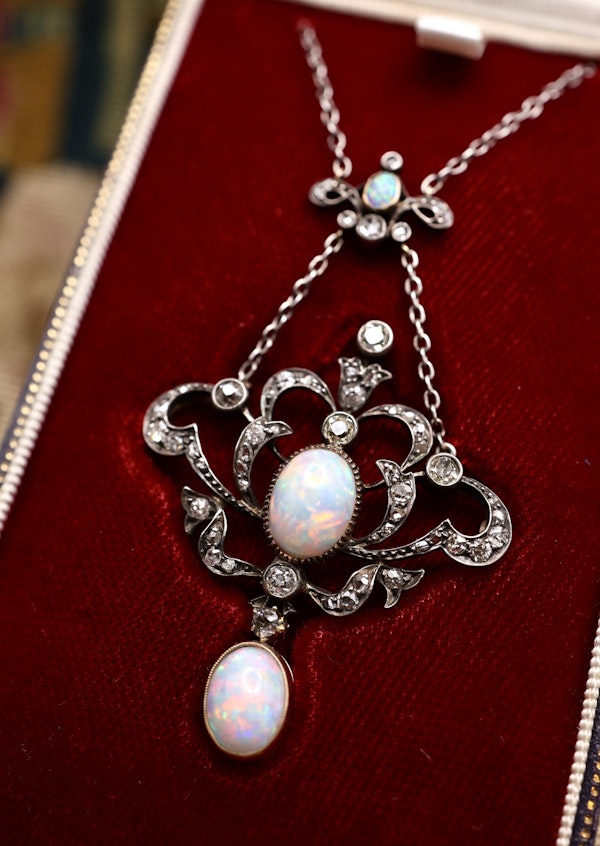 Victorian Opal and Diamond Pendant Circa 1890-1900 - image 1