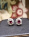 A pair of Antique Natural Burma Ruby and Diamond Cluster Earrings in Platinum and 18ct White Gold, Circa 1950 - image 4