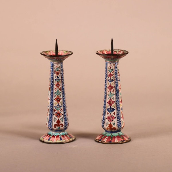 A pair of Chinese Canton enamel pricket candlesticks, Qianlong (1736-95) - image 1