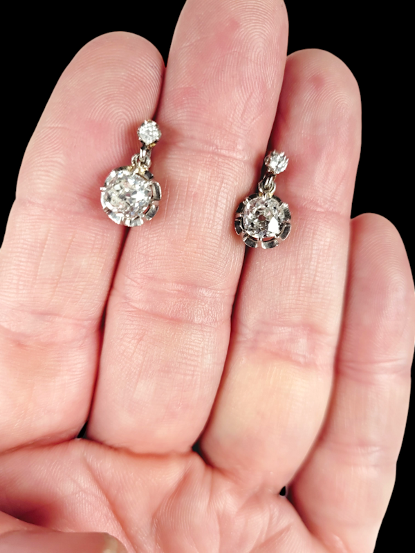 Antique diamond top and drop old mine cut diamond earrings SKU: 7727 DBGEMS - image 2