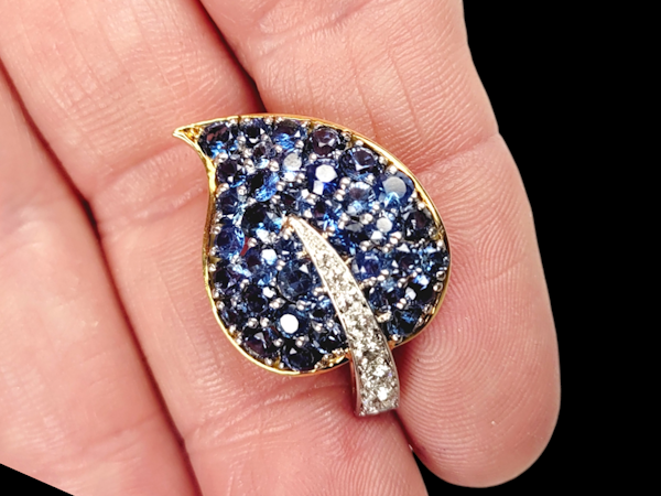 Vintage Montana sapphire and diamond leaf brooch SKU: 7732 DBGEMS - image 2