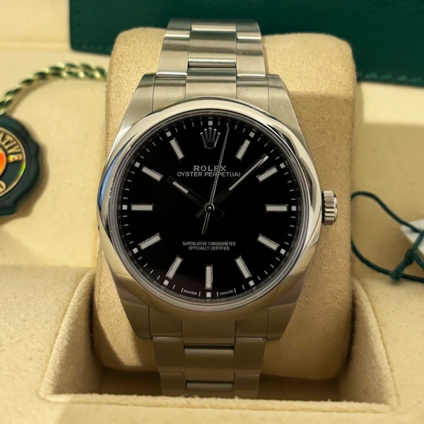 ROLEX OYSTER PERPETUAL 114300 BLACK FULL SET 2019 UK WATCH EXTENDED WARRANTY - image 1