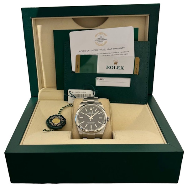 ROLEX OYSTER PERPETUAL 114300 BLACK FULL SET 2019 UK WATCH EXTENDED WARRANTY - image 5