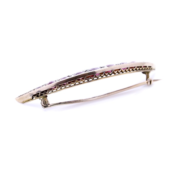 Victorian 9kt Gold ruby and diamond crescent brooch - image 5