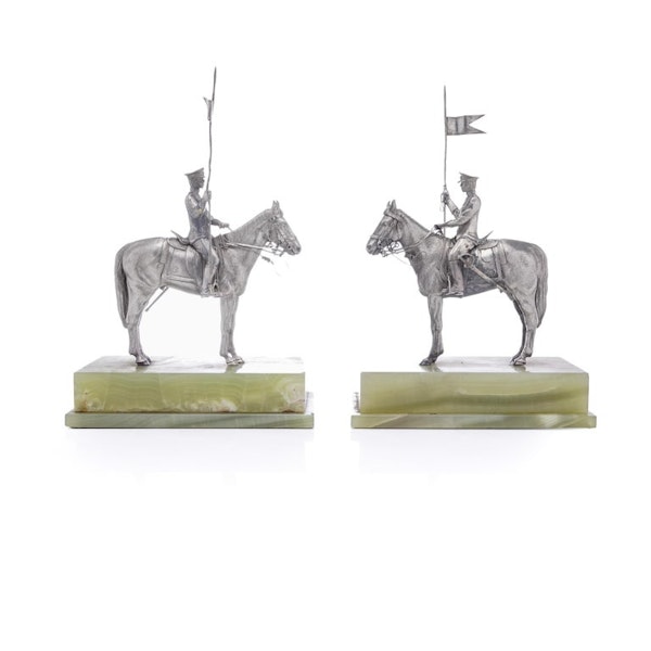 Asprey pair or horse-riding solid silver figurines on marble base - image 6