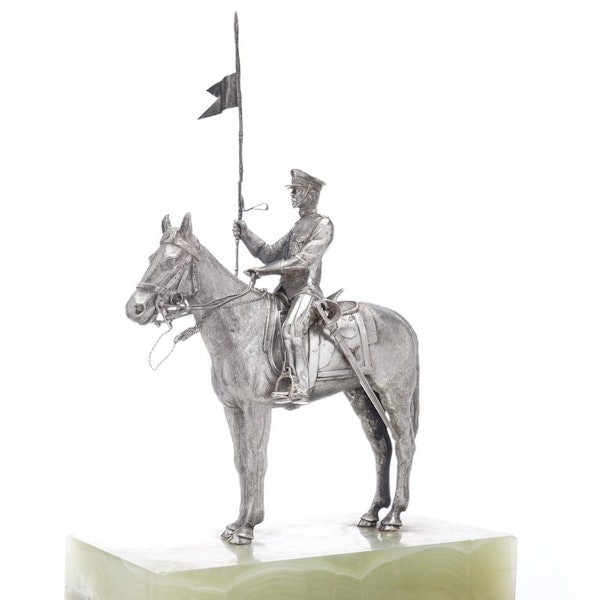 Asprey pair or horse-riding solid silver figurines on marble base - image 2