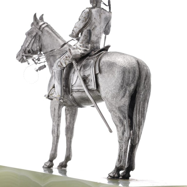 Asprey pair or horse-riding solid silver figurines on marble base - image 5