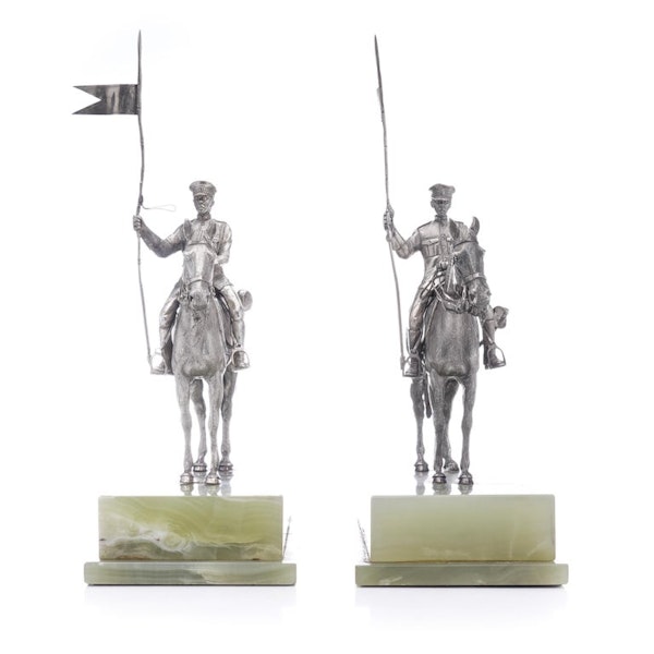 Asprey pair or horse-riding solid silver figurines on marble base - image 10