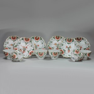 Six Chinese famille verte teabowls and saucers, Yongzheng (1723-35)