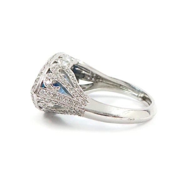 Modern Navette Aquamarine, Diamond and Platinum Ring, 4.69 Carats - image 5