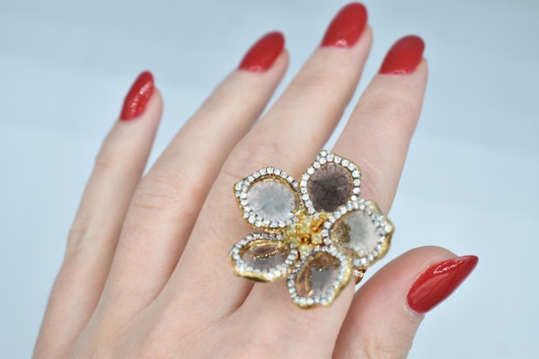 Indian Rose Cut Diamond Flower Ring - image 2