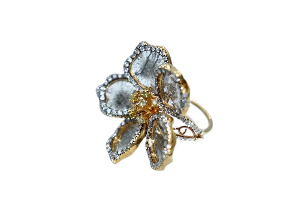 Indian Rose Cut Diamond Flower Ring - image 4