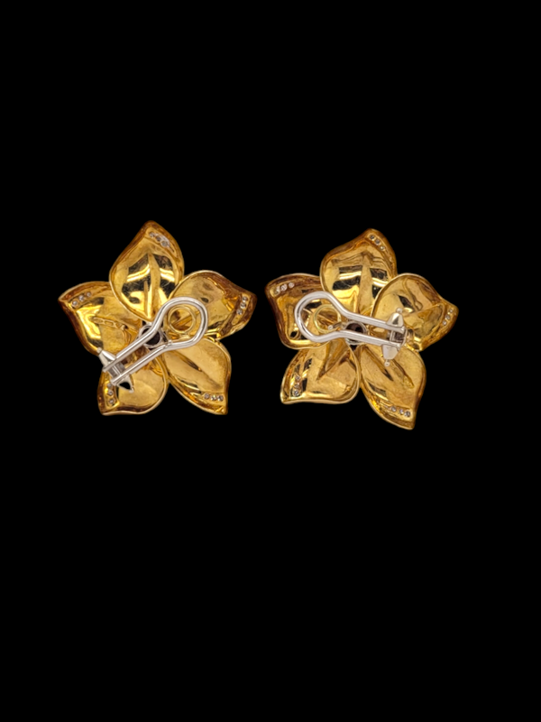 1970's 18ct gold and diamond flower earrings SKU: 7753 DBGEMS - image 3