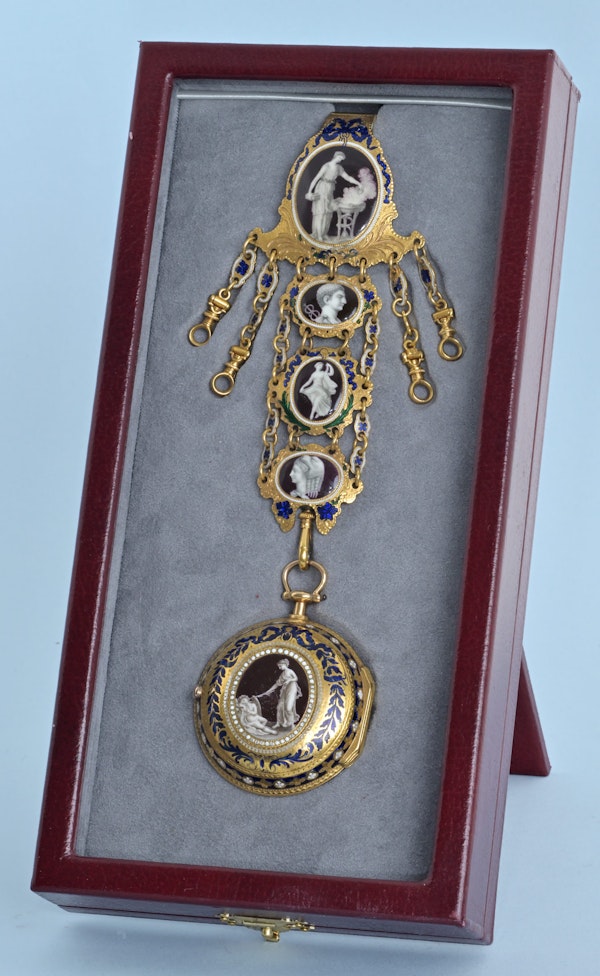 Irish Gold and Enamel Chatelaine Watch - image 2