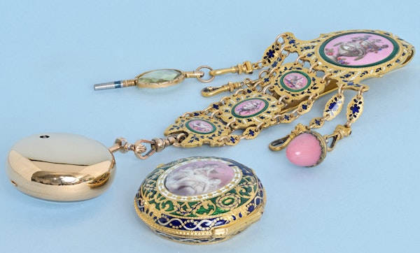 Gold and Enamel Chatelaine Watch - image 3