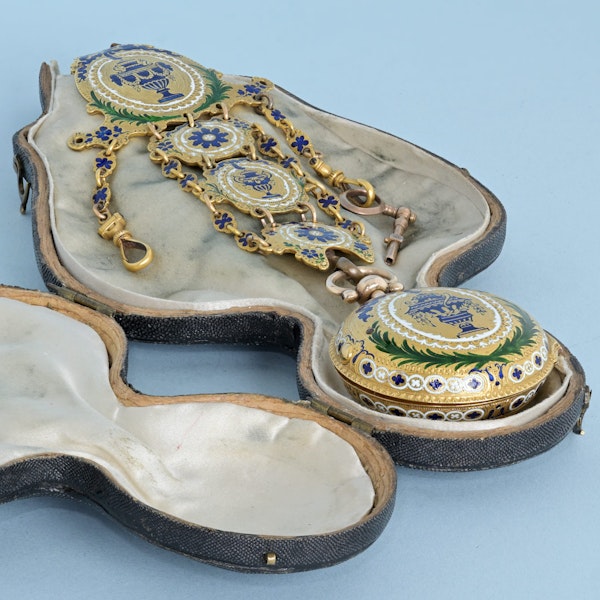 Gold and Enamel Chatelaine Watch - image 3