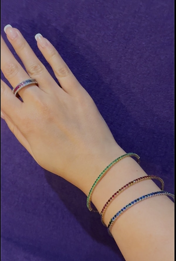 Emerald , Ruby & sapphire tennis bangles - image 1