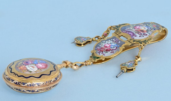 French Gold and Enamel Repeater with Chatelaine - image 6