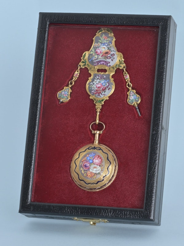 French Gold and Enamel Repeater with Chatelaine - image 2